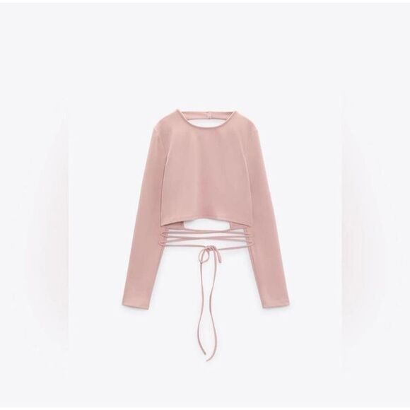 Zara EUC Open Back Top With Ties Pink Cropped Size XS - Picture 3 of 10